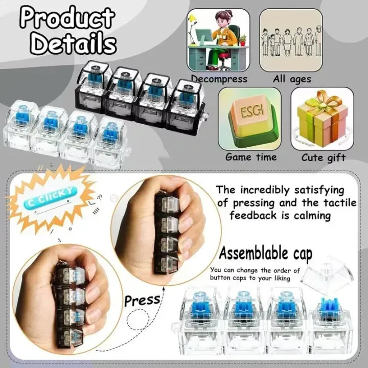 Keyboard Fidget Keychain Toy with Mechanical Switches