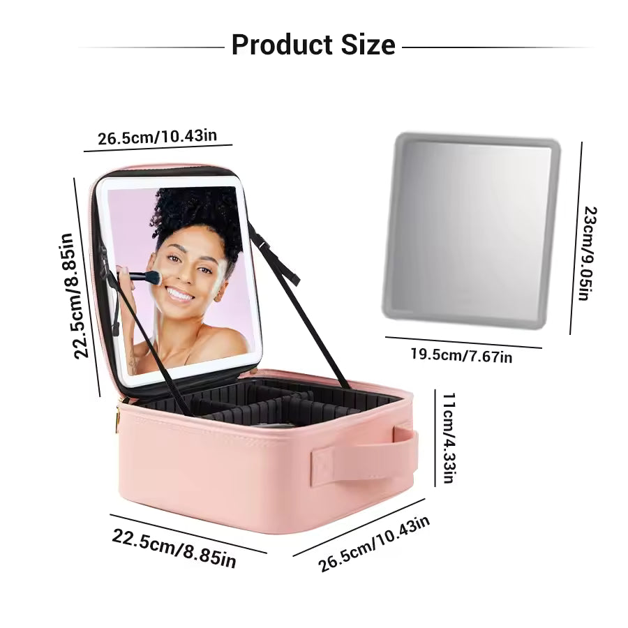 LED Makeup Mirror Handheld Makeup Box – Cosmetic Organizer with Built-in Light Mirror