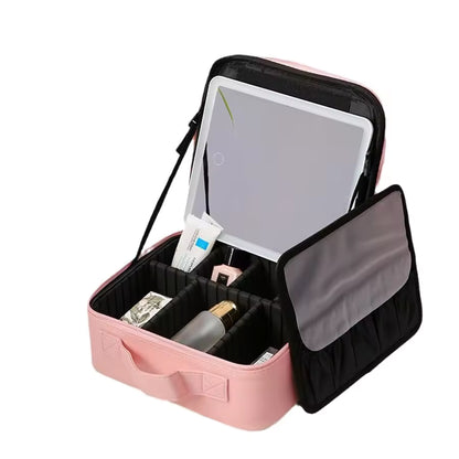 LED Makeup Mirror Handheld Makeup Box – Cosmetic Organizer with Built-in Light Mirror