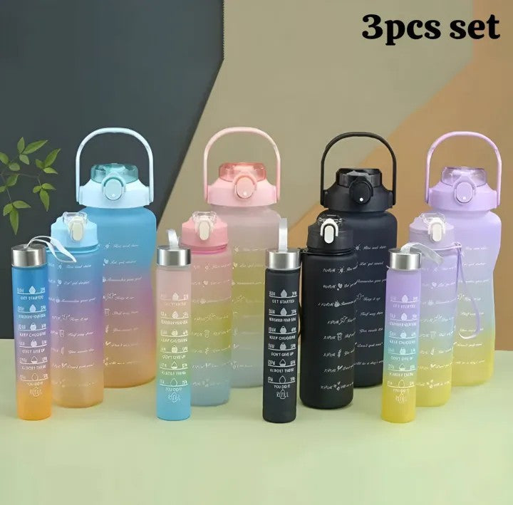 3Pcs Multi Color Water Bottle Set With Strew