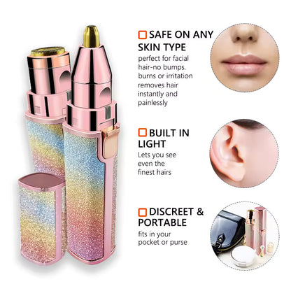 2-in-1 Eyebrow Trimmer & Facial Hair Remover – Painless USB Rechargeable Shaver for Women