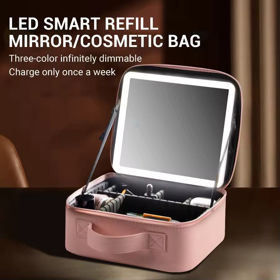 LED Makeup Mirror Handheld Makeup Box – Cosmetic Organizer with Built-in Light Mirror