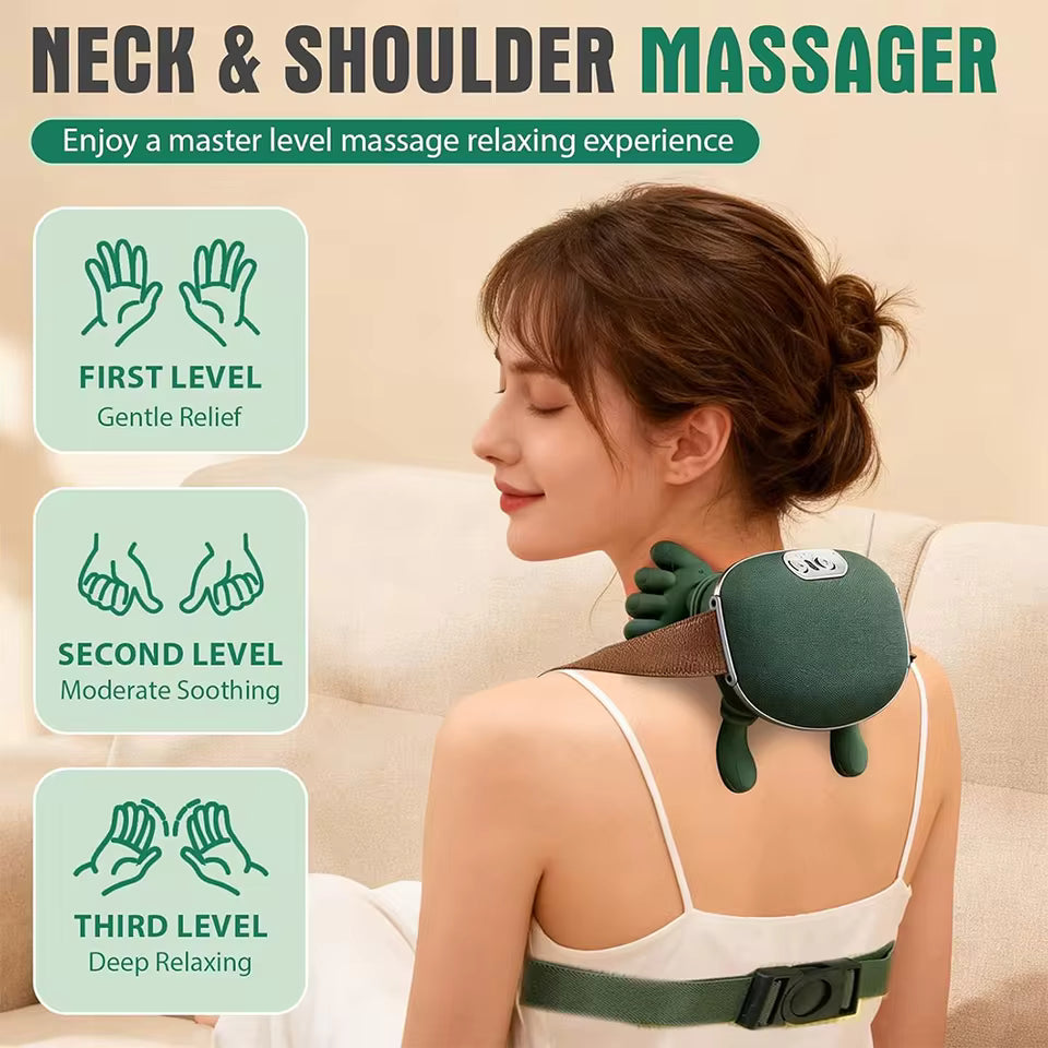 Rechargeable Neck & Shoulder Massager with Heat – Deep Kneading & 3 Massage Modes