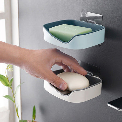 Wall Mounted Double Layer Soap Holder (Pack of 2) | Self-Adhesive Drain Soap Dish