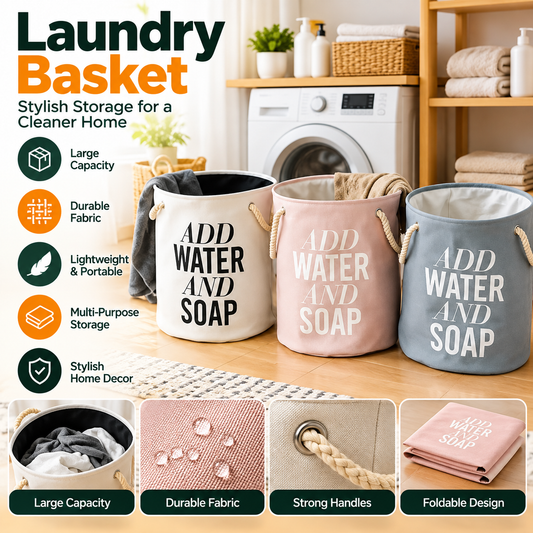 Big Laundry Basket with Waterproof Interior – Add Water & Soap for Easy Washing