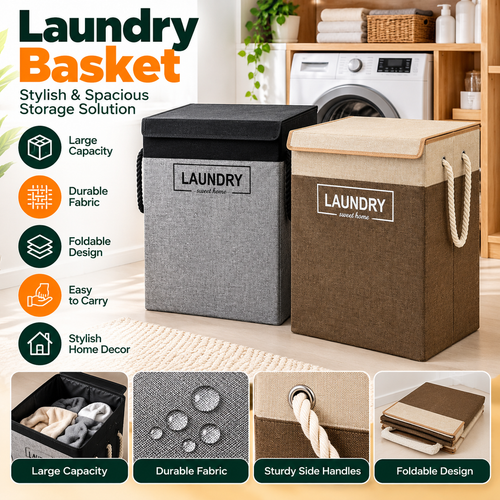 Premium Laundry Basket with Lid – Durable Clothes Storage Organizer