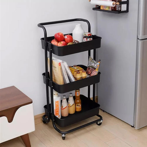 3-Tier Metal Rolling Storage Cart – Multipurpose Utility Organizer with Wheels