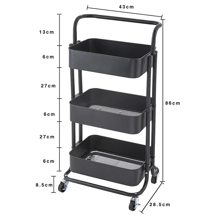 3 Tier Utility Metal Rolling Storage Cart