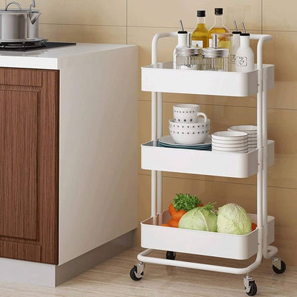 3-Tier Metal Rolling Storage Cart – Multipurpose Utility Organizer with Wheels