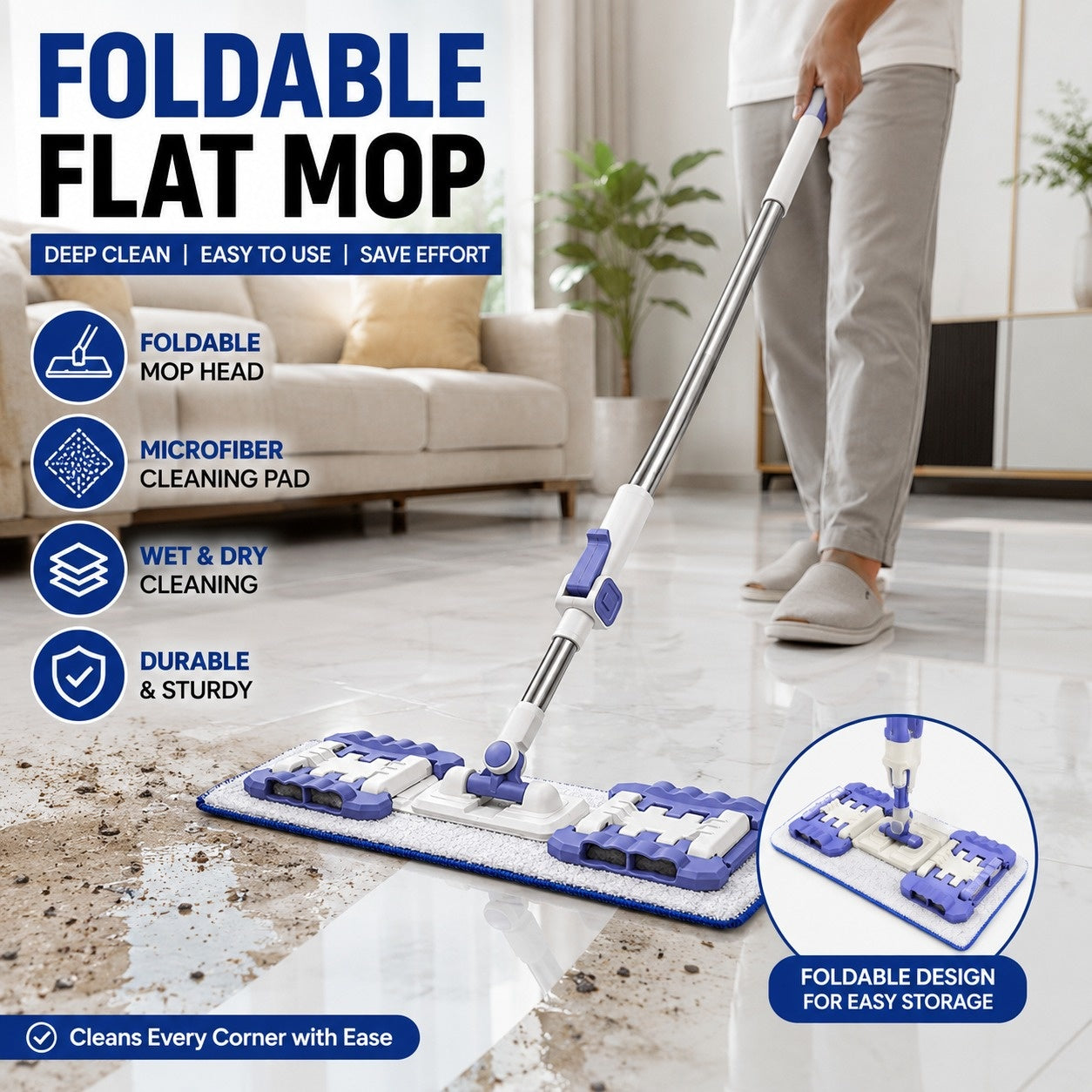 Adjustable Flat Microfiber Mop
