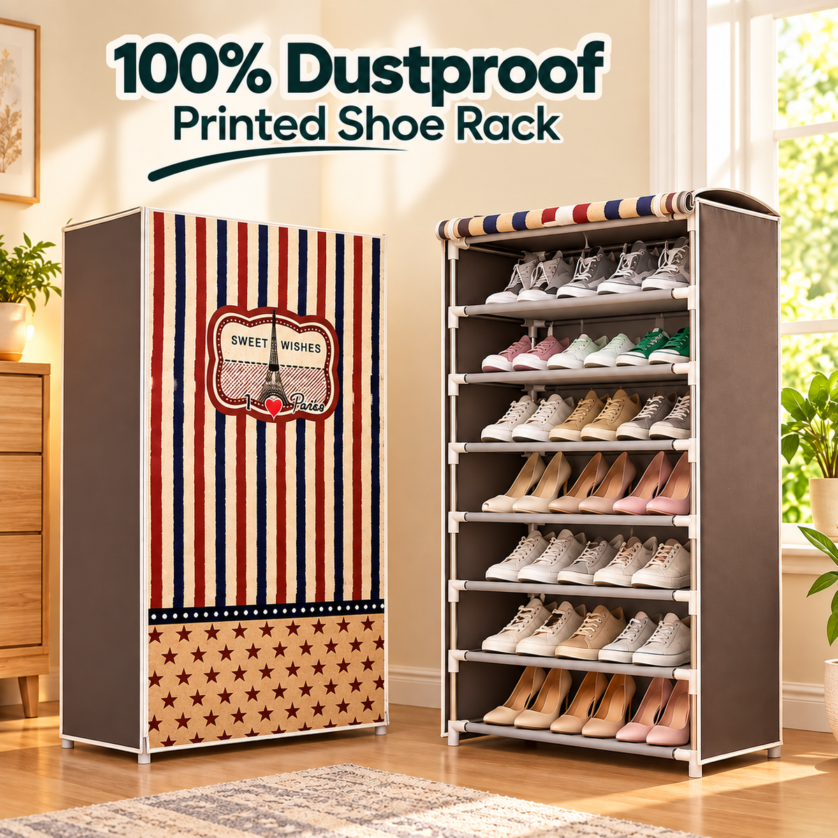 Wardrobe Style 5 Layer Printed Shoe Rack