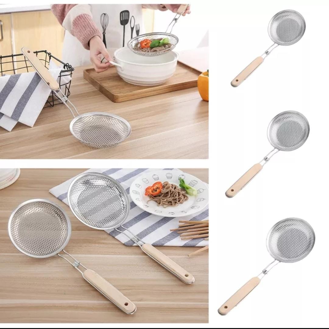 Stainless Steel Strainer Colander With Wooden Handle (3 Sizes)