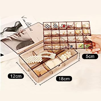 24 Grid Transparent Acrylic Jewelry Box Organizer
