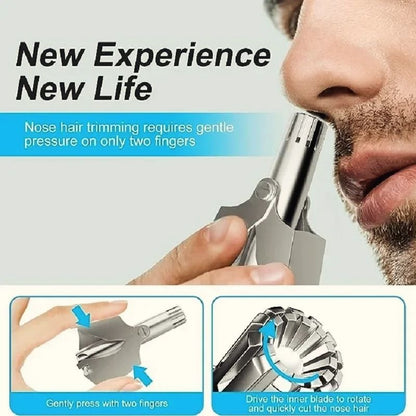 Stainless Steel Manual Nose Hair Trimmer | Safe & Painless Nose Hair Cutter | Manual Rotary Grooming Tool for Men