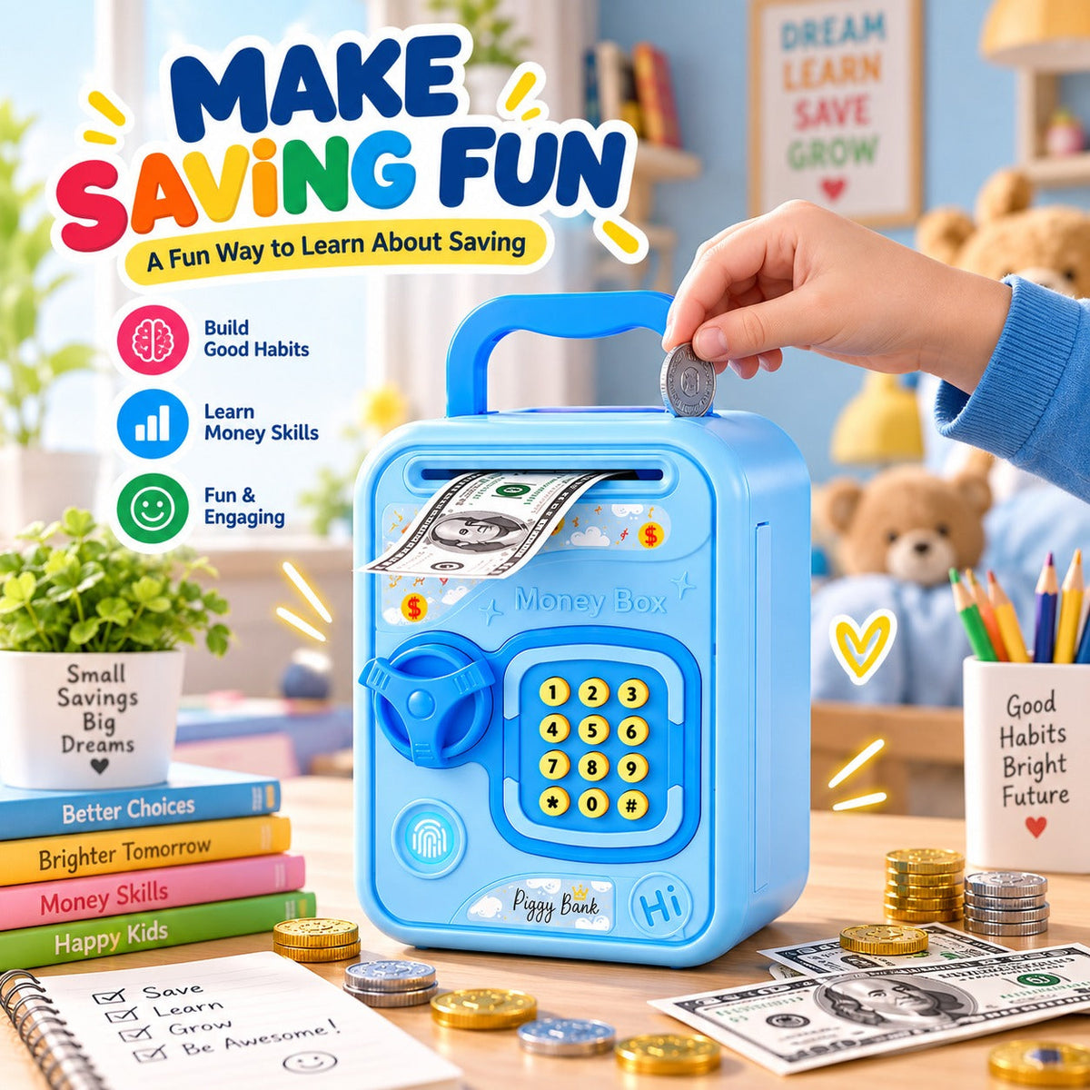 Kids Electronic Money Bank | Automatic Money Saving Box with Password & Fingerprint