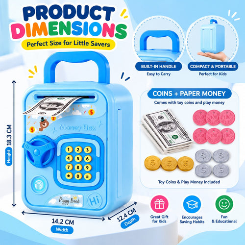 Kids Electronic Money Bank | Automatic Money Saving Box with Password & Fingerprint