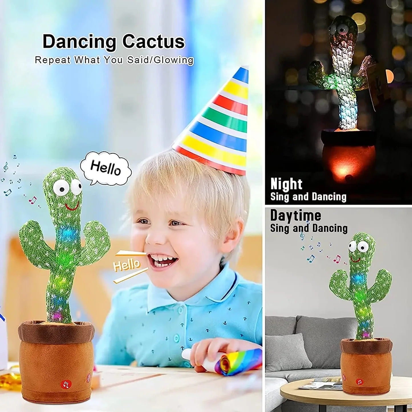Dancing & Talking Cactus Toy | Singing Mimicking Cactus with Lights | Funny Dancing Plush Toy for Kids