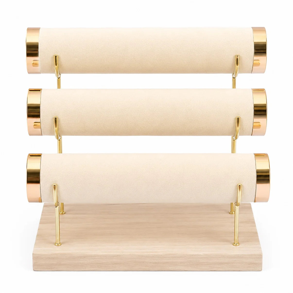 3-Tier Velvet Jewelry Organizer Stand with Wooden Base | Display Holder