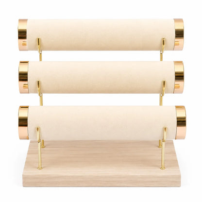 3-Tier Velvet Jewelry Organizer Stand with Wooden Base | Display Holder