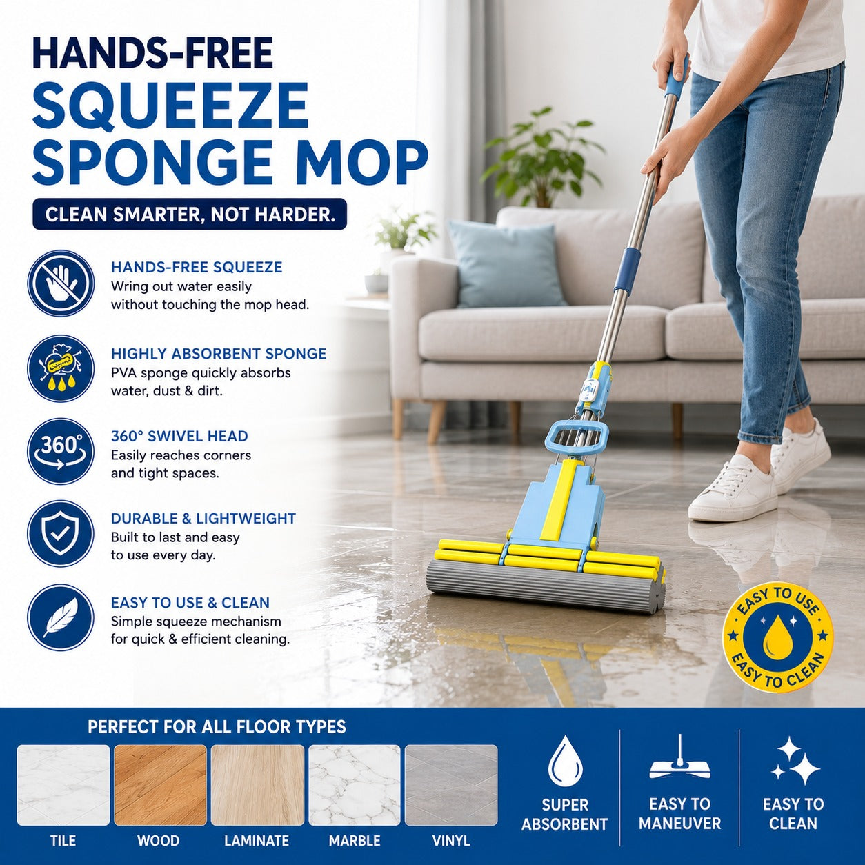Hands-Free Squeeze Sponge Mop