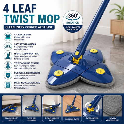 Rotatable 4 Leaf Twist Mop