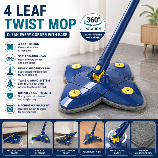 Rotatable 4 Leaf Twist Mop