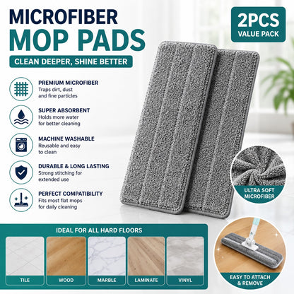 Washable Durable Replacement Microfiber Pads – Reusable Mop Cleaning Pads