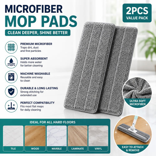 Washable Durable Replacement Microfiber Pads – Reusable Mop Cleaning Pads