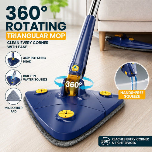 360° Rotating Triangular Mop | Corner Cleaning Flat Mop with Long Handle