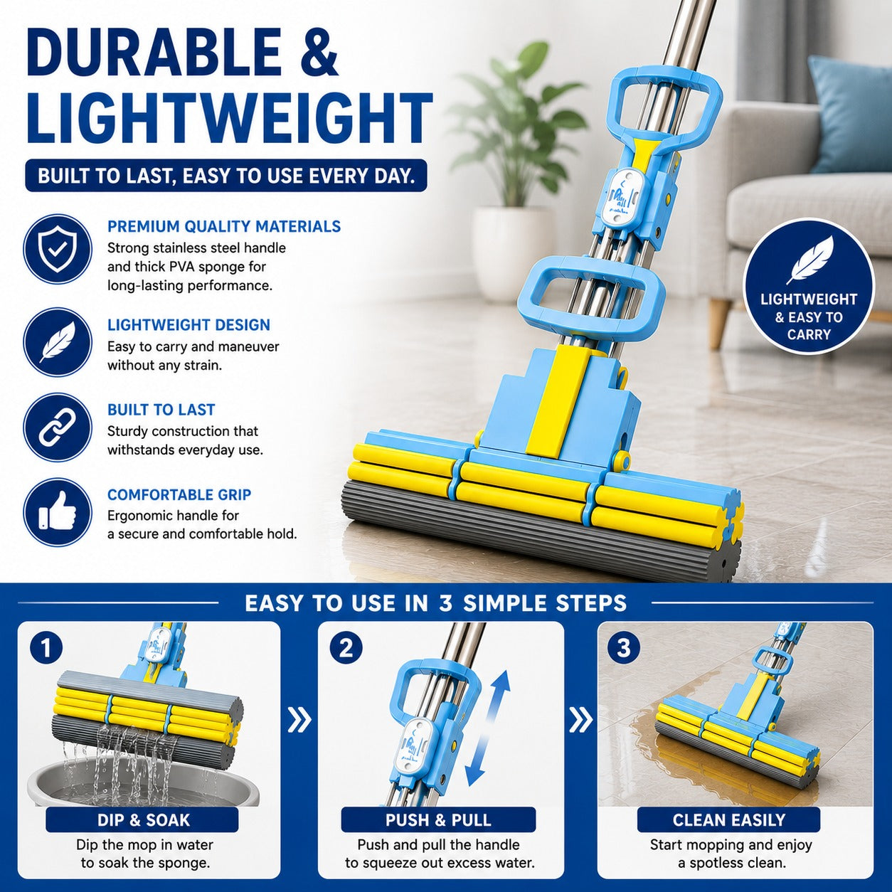 Hands-Free Squeeze Sponge Mop