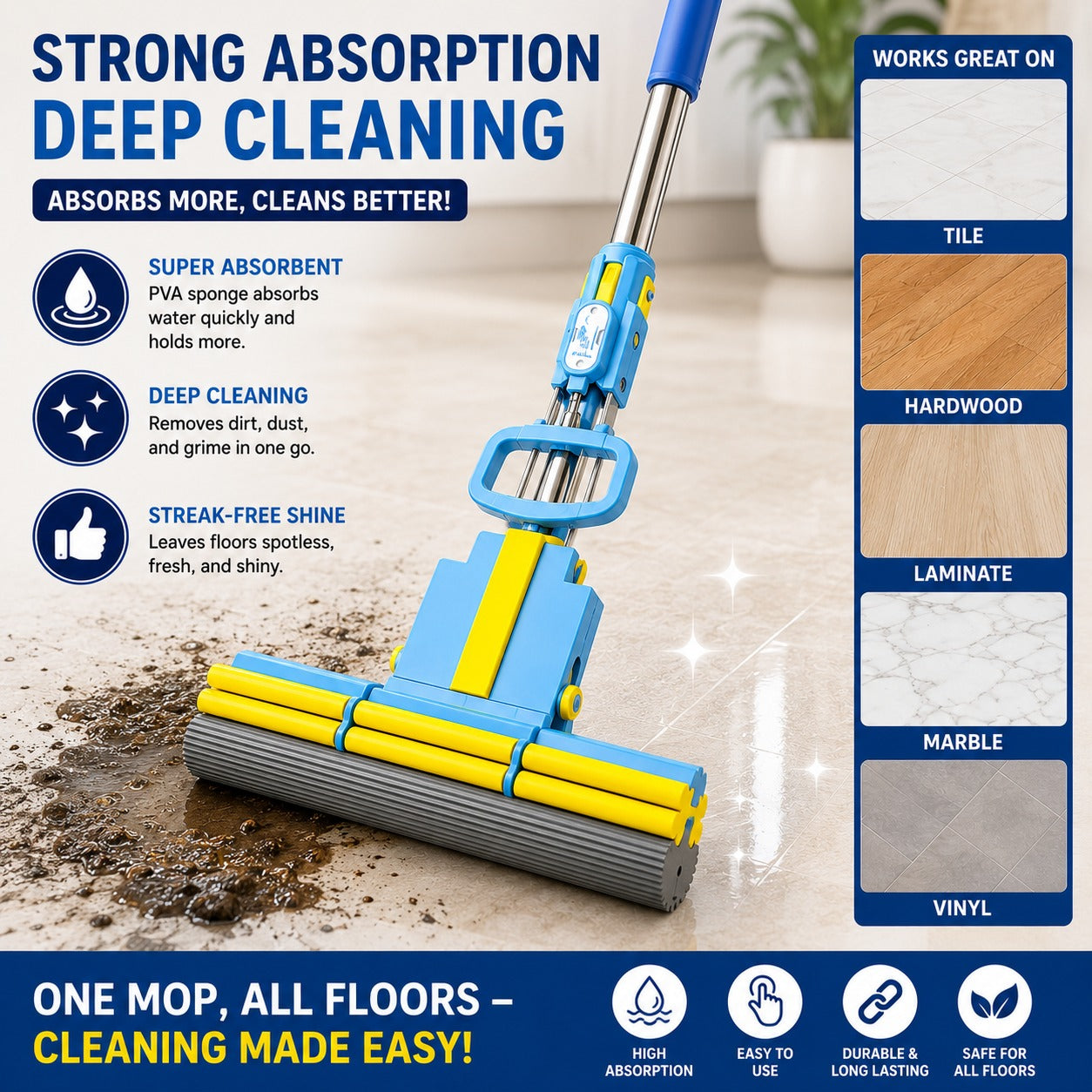 Hands-Free Squeeze Sponge Mop