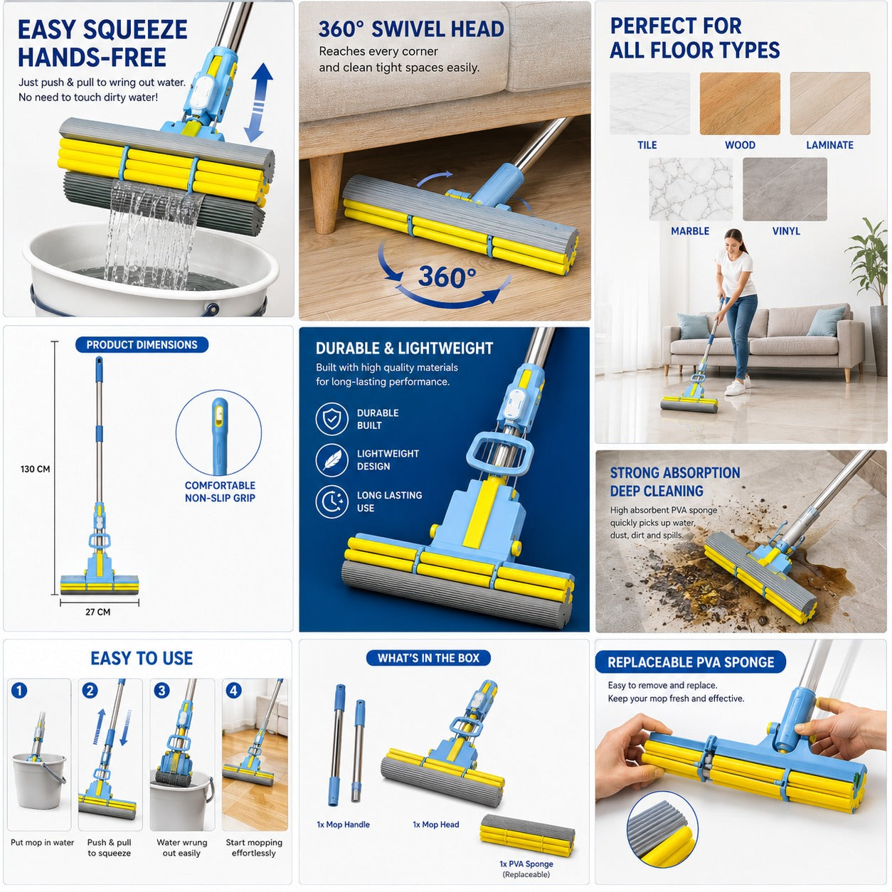 Hands-Free Squeeze Sponge Mop
