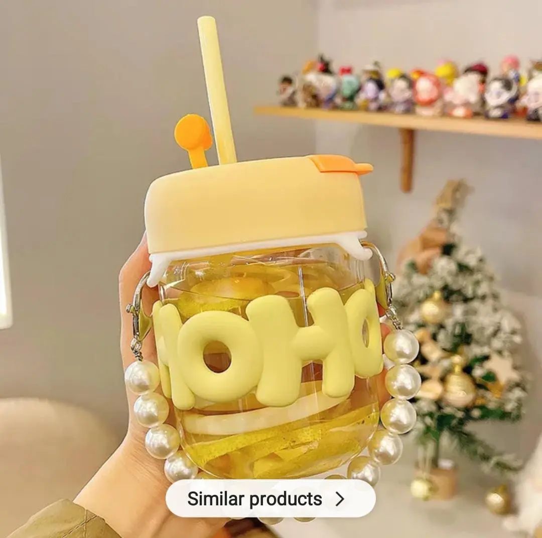 Cute Pearl Handle Glass Tumbler With Straw – Premium Kids & Girls Cup