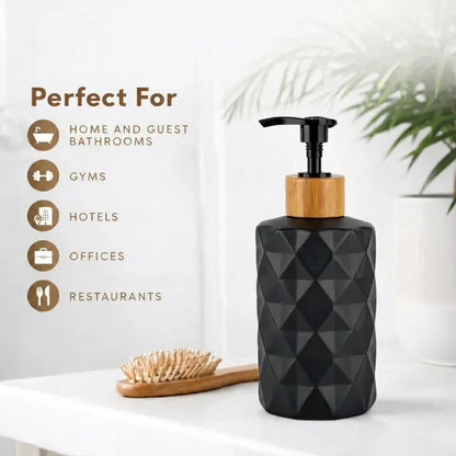 Black Glass Soap Dispenser with Bamboo Pump