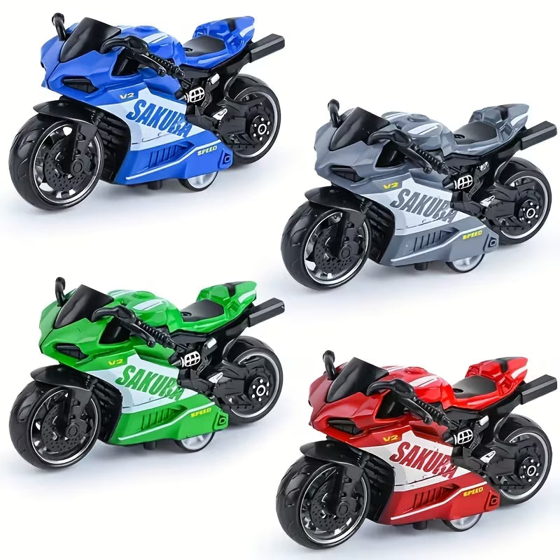 Mini Die-Cast Motorcycle Toy with Pull Back Action & Rubber Wheels