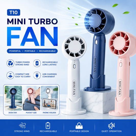 T10 Mini Turbo Fan – USB Rechargeable Hand Fan