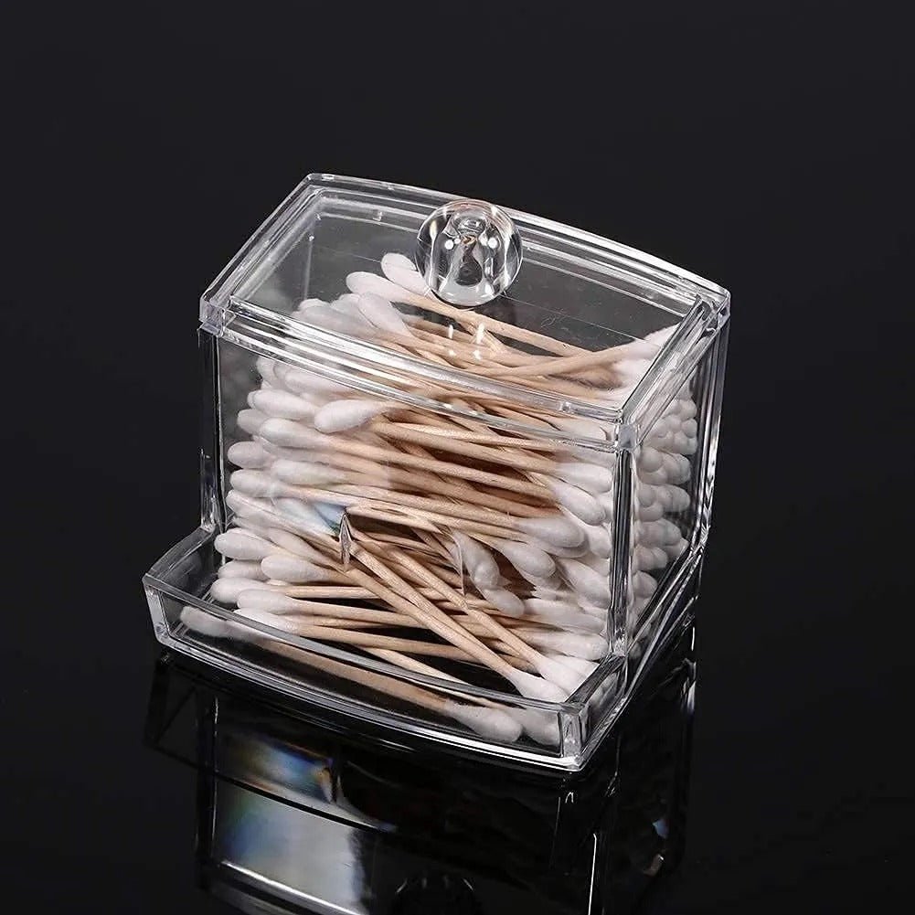 Acrylic Cotton Swabs Storage Holder Box – Transparent Makeup Organizer with Lid - Saadiq.pk