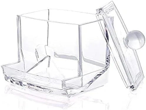 Acrylic Cotton Swabs Storage Holder Box – Transparent Makeup Organizer with Lid - Saadiq.pk