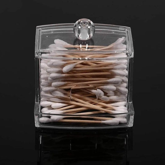 Acrylic Cotton Swabs Storage Holder Box – Transparent Makeup Organizer with Lid - Saadiq.pk