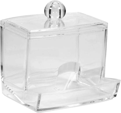 Acrylic Cotton Swabs Storage Holder Box – Transparent Makeup Organizer with Lid - Saadiq.pk