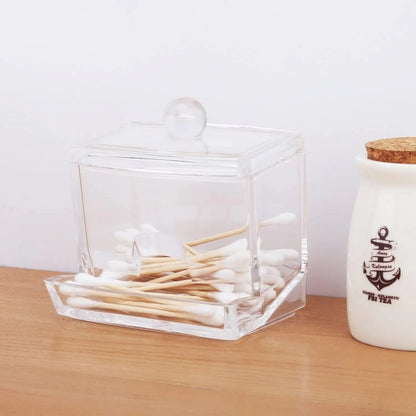 Acrylic Cotton Swabs Storage Holder Box – Transparent Makeup Organizer with Lid - Saadiq.pk