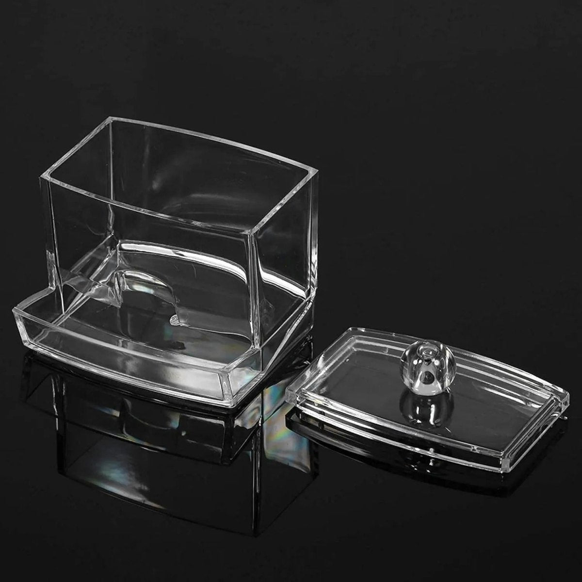 Acrylic Cotton Swabs Storage Holder Box – Transparent Makeup Organizer with Lid - Saadiq.pk