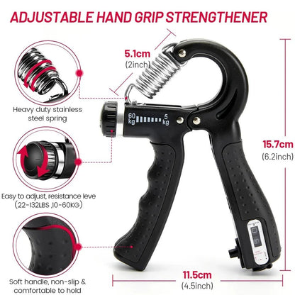 Adjustable Hand Grip Strengthener with Digital Counter – 10–60kg Hand Gripper for Forearm, Wrist & Finger Exercise - Saadiq.pk