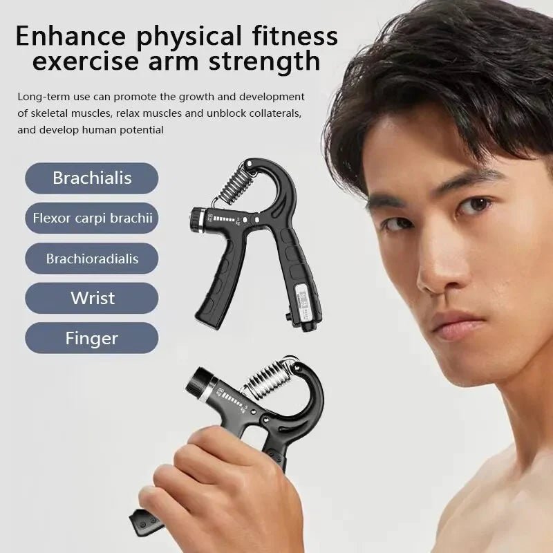 Adjustable Hand Grip Strengthener with Digital Counter – 10–60kg Hand Gripper for Forearm, Wrist & Finger Exercise - Saadiq.pk