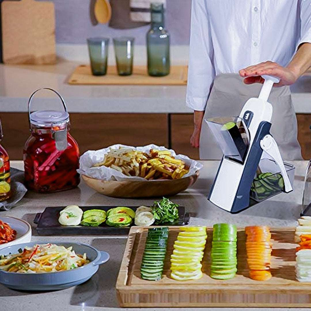 Adjustable Mandoline Slicer – Manual Vegetable Cutter with Storage Container - Saadiq.pk