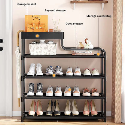Adjustable Shoe Rack Organizer with Storage Shelf – Space - Saving Shoe Storage - Saadiq.pk