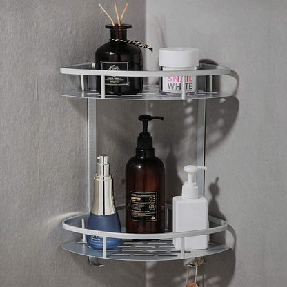 Aluminium Wall Mounted 2 Layer Corner Rack – Bathroom & Kitchen Storage Organizer - Saadiq.pk