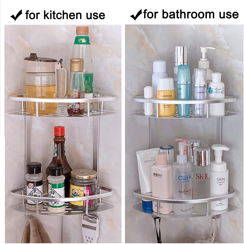 Aluminium Wall Mounted 2 Layer Corner Rack – Bathroom & Kitchen Storage Organizer - Saadiq.pk