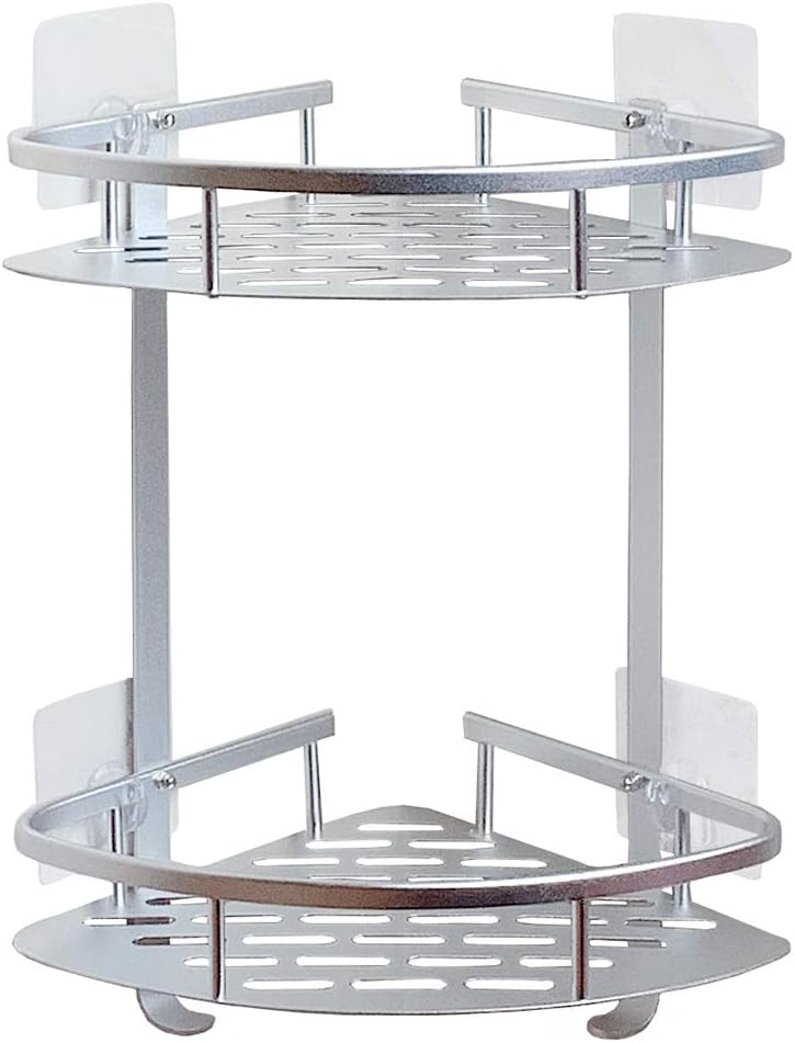 Aluminium Wall Mounted 2 Layer Corner Rack – Bathroom & Kitchen Storage Organizer - Saadiq.pk