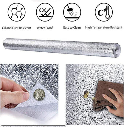 Aluminum Foil Roll 60x200cm – Self Adhesive, Oil & Waterproof Sticker - Saadiq.pk